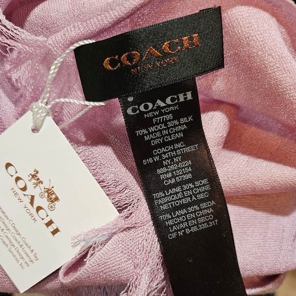Coach Signature C Wrap Scarf Luxe Silk Wool Blend Oversize Ombre Purple Blue NWT - Picture 12 of 14